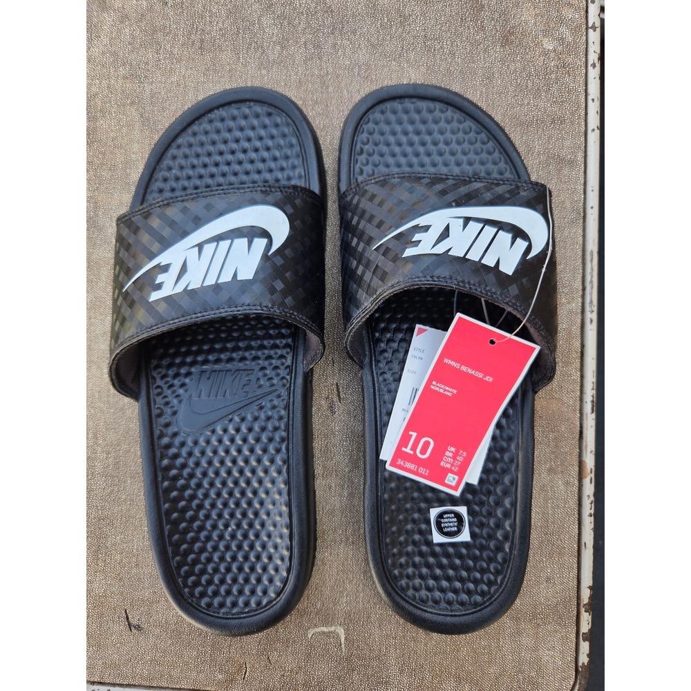 Nike WMNS Benassi JDI Black White Slides Sandals 343881-011 Womens 10